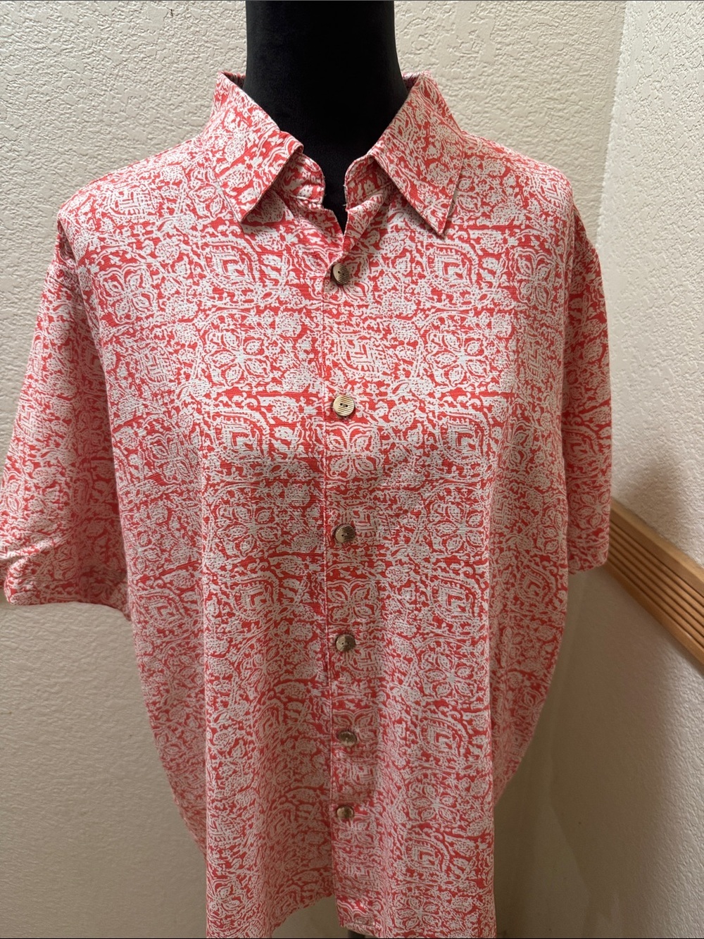 Island Republic Coral and White Printed Short-Sleeve Button-Down Shirt Size XL